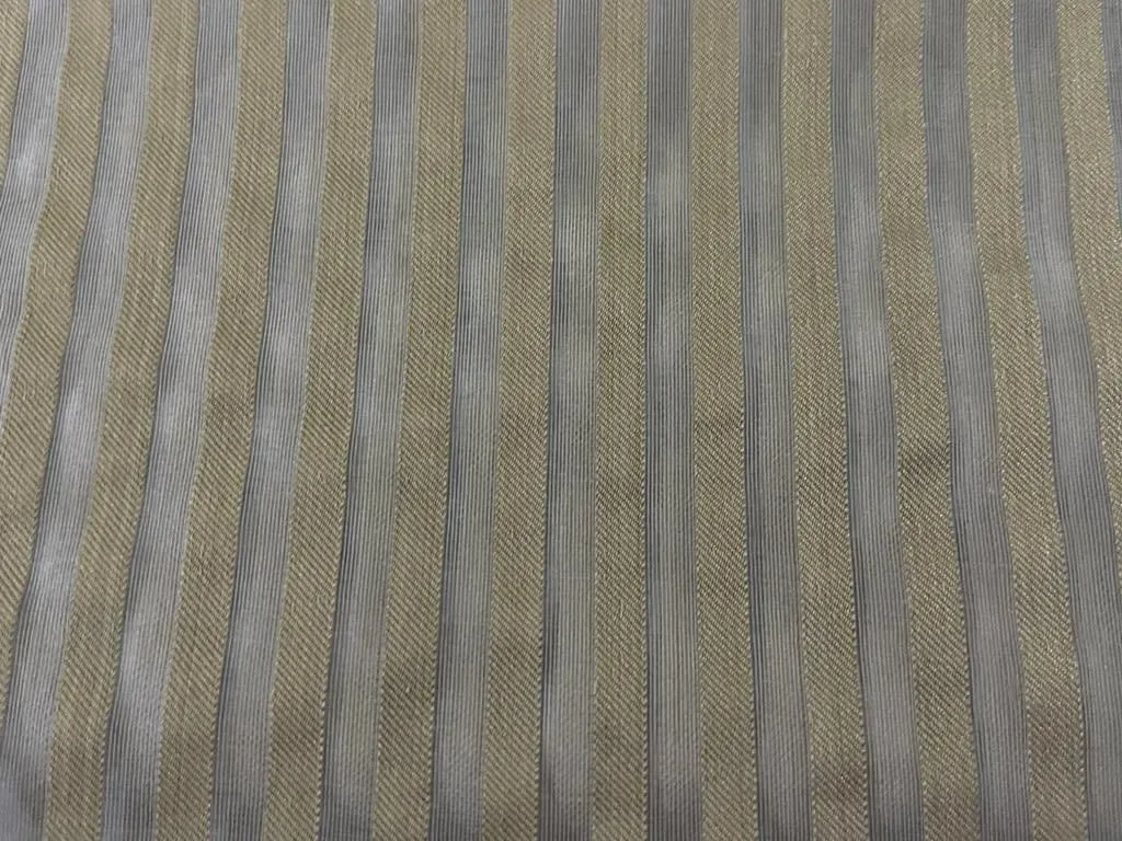 100% SILK ORGANZA STRIPES IVORY COLOUR GOLD STRIPES SEMI SHEER 44" WIDE [11013]