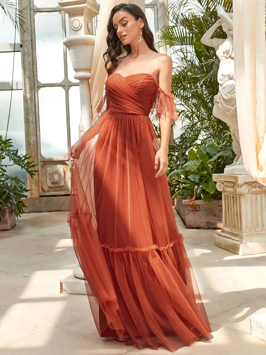 A-Line Gown with Layered Ruffles and Flutter Sleeves