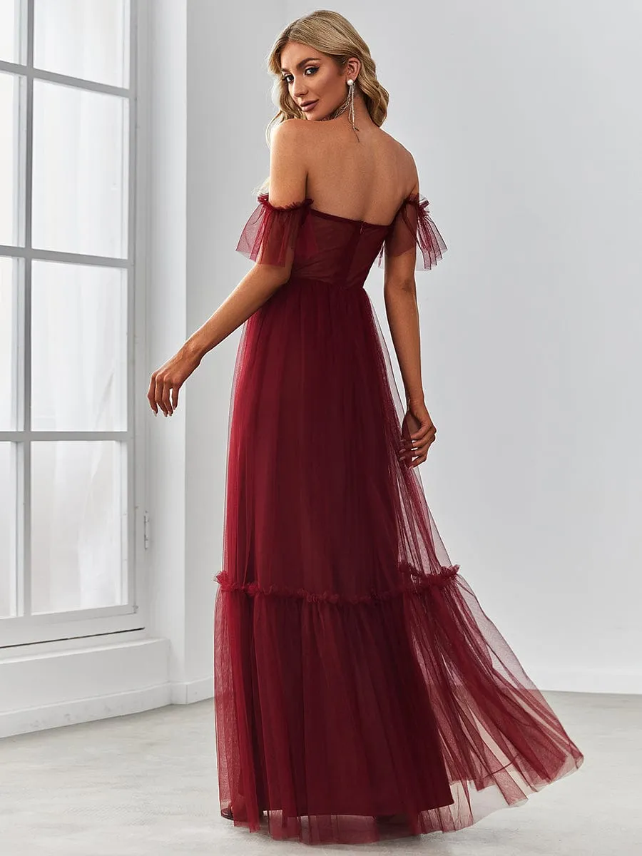 A-Line Gown with Layered Ruffles and Flutter Sleeves