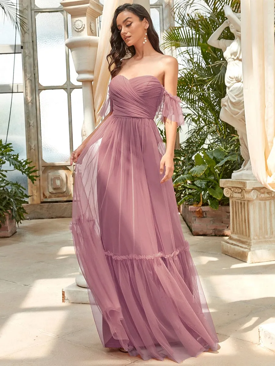 A-Line Gown with Layered Ruffles and Flutter Sleeves