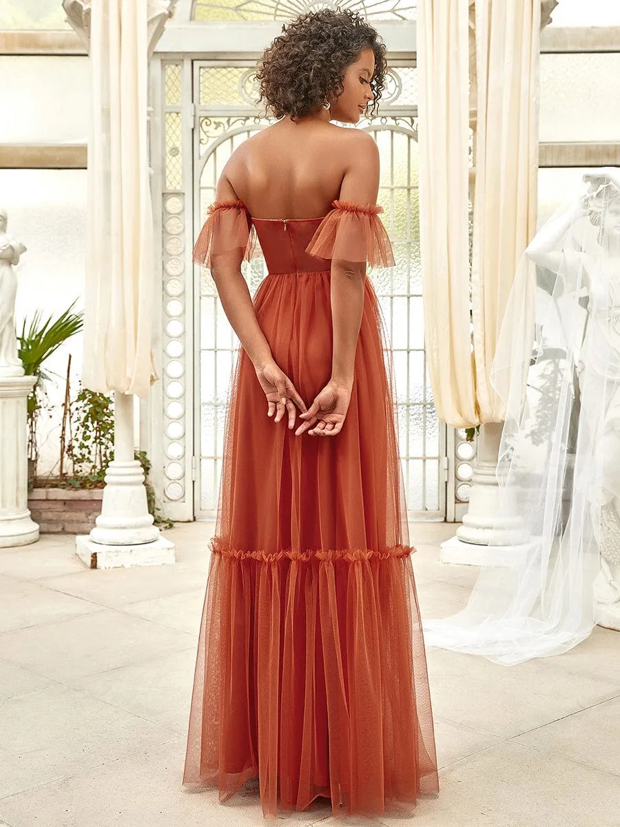 A-Line Gown with Layered Ruffles and Flutter Sleeves