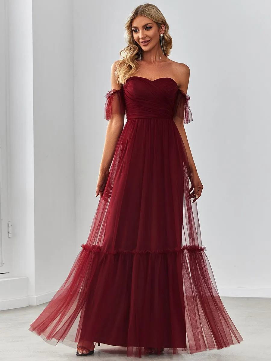 A-Line Gown with Layered Ruffles and Flutter Sleeves