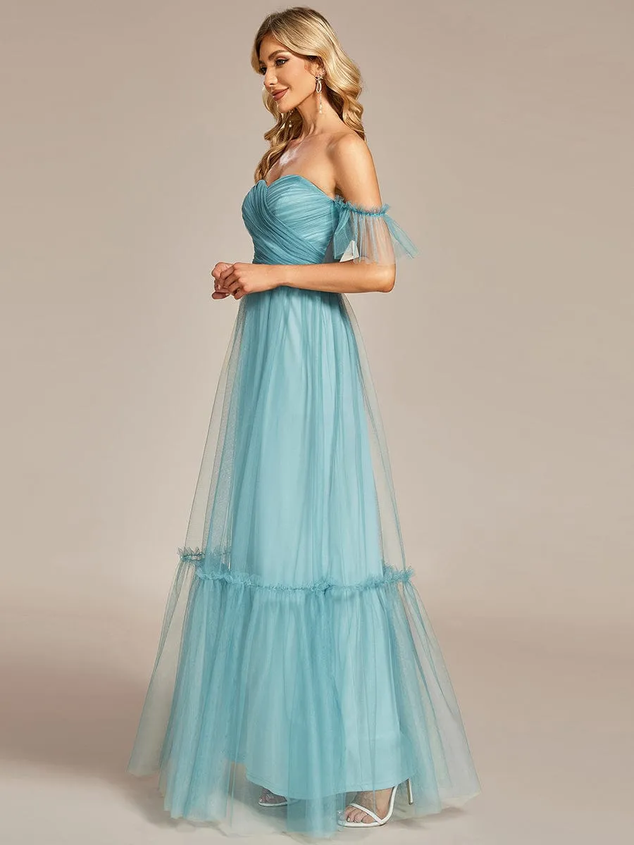 A-Line Gown with Layered Ruffles and Flutter Sleeves