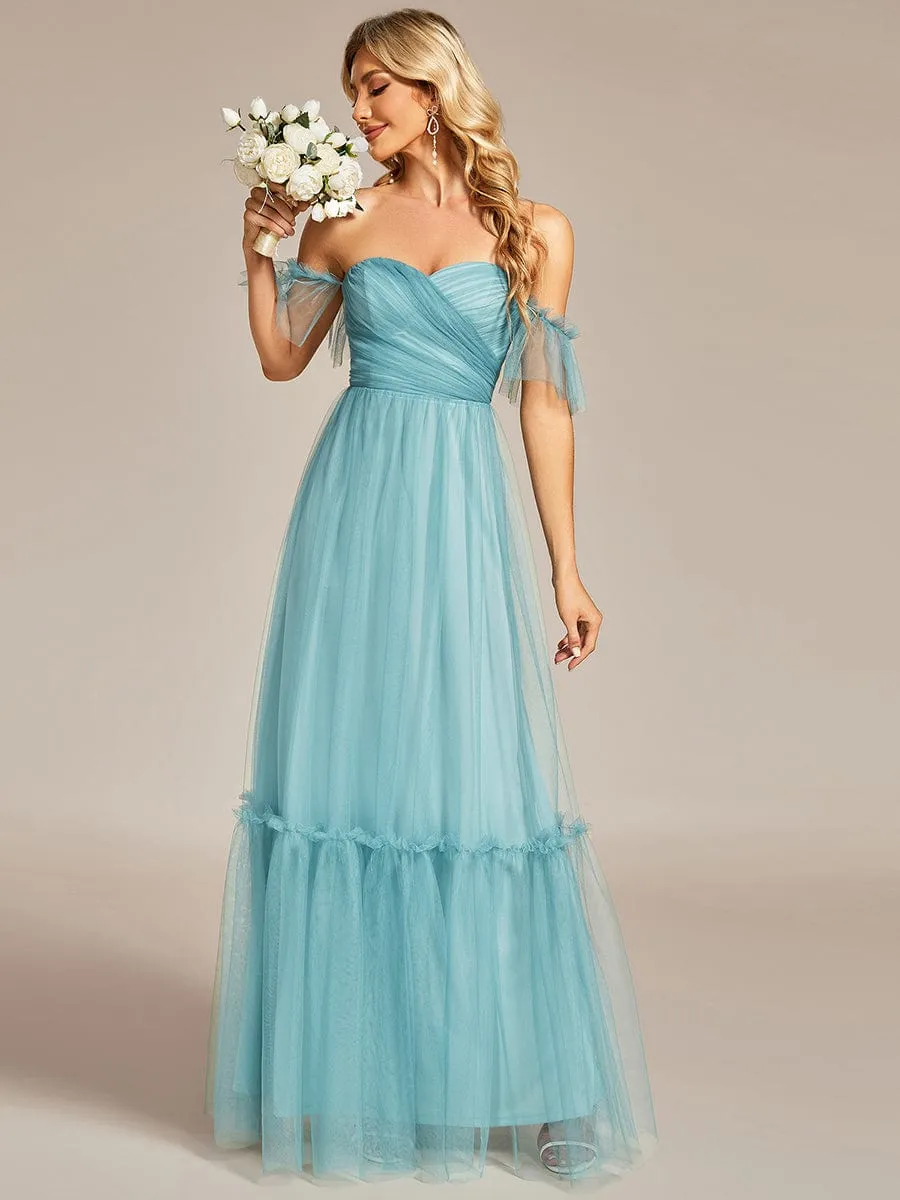 A-Line Gown with Layered Ruffles and Flutter Sleeves