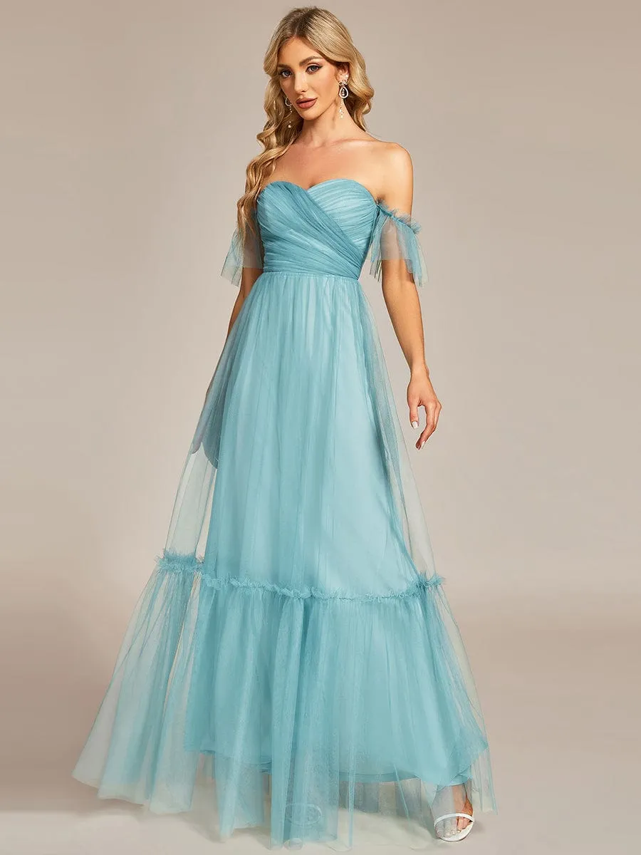 A-Line Gown with Layered Ruffles and Flutter Sleeves