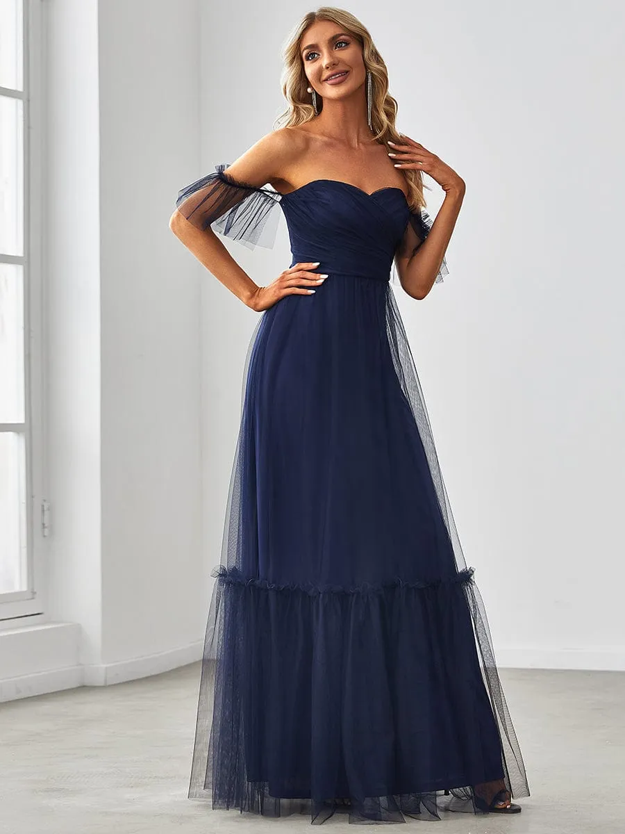 A-Line Gown with Layered Ruffles and Flutter Sleeves