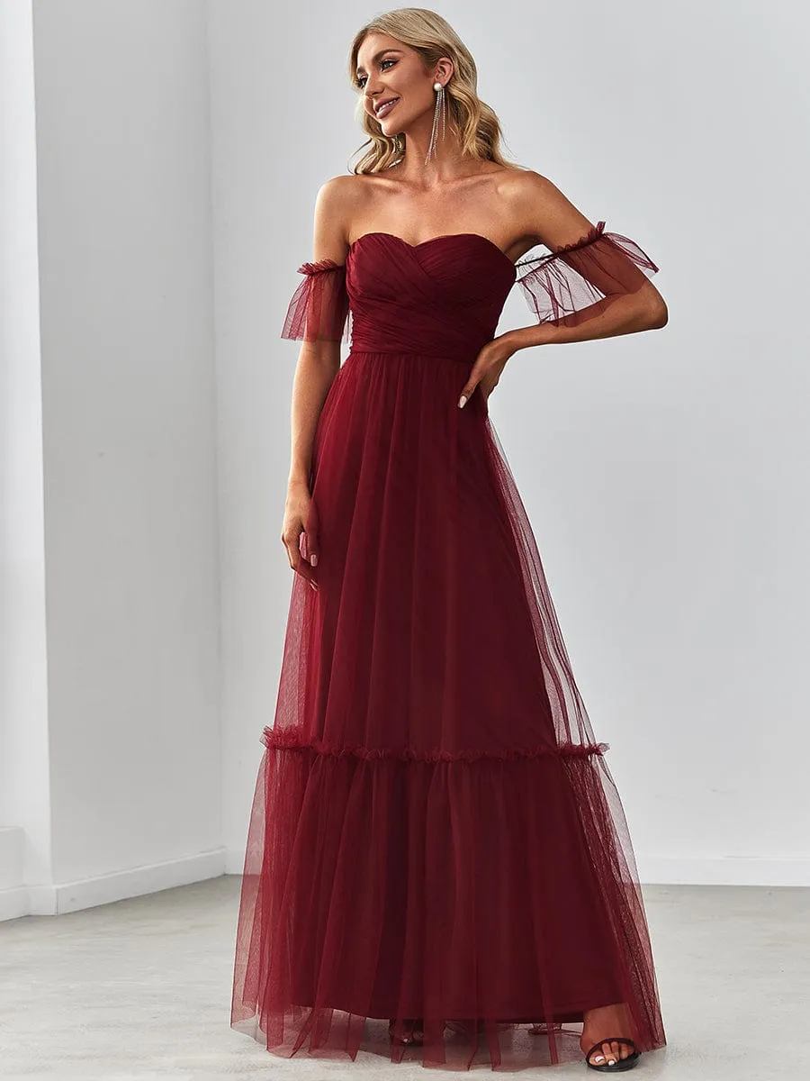 A-Line Gown with Layered Ruffles and Flutter Sleeves