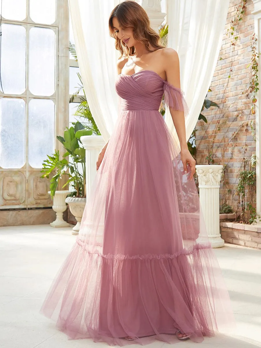 A-Line Gown with Layered Ruffles and Flutter Sleeves