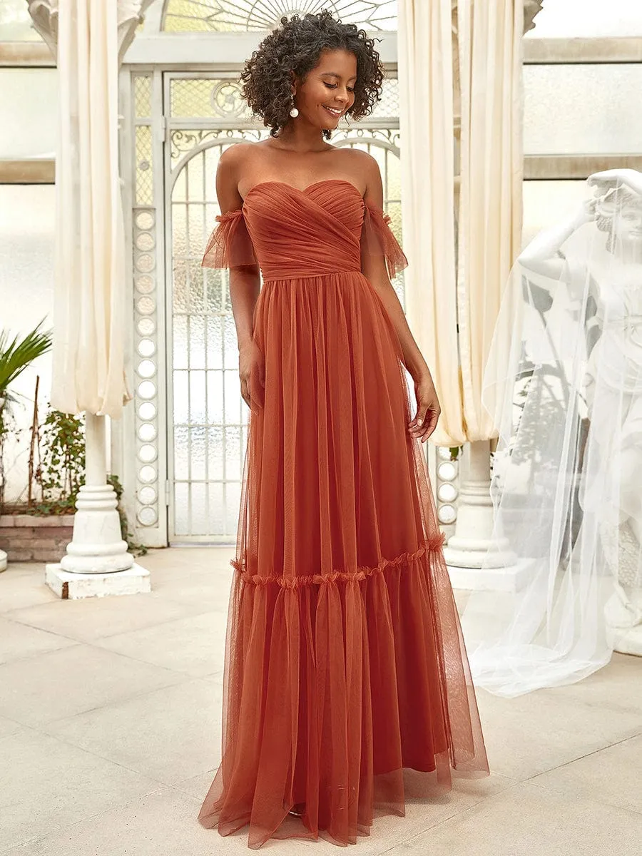 A-Line Gown with Layered Ruffles and Flutter Sleeves