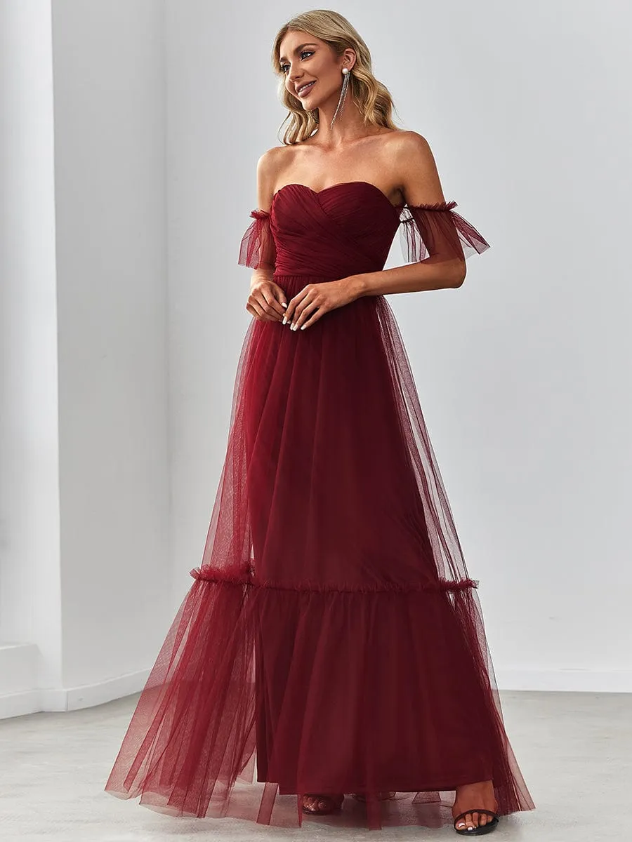 A-Line Gown with Layered Ruffles and Flutter Sleeves