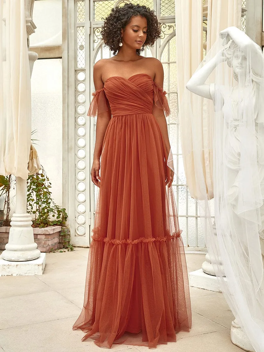 A-Line Gown with Layered Ruffles and Flutter Sleeves