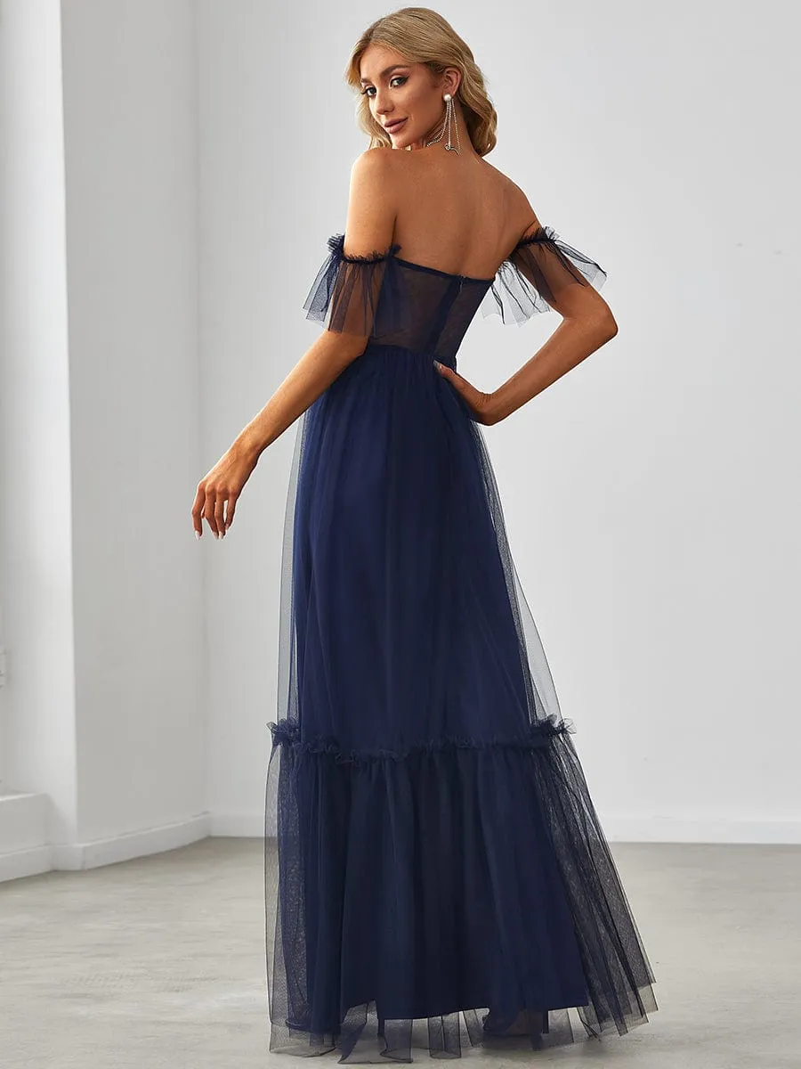 A-Line Gown with Layered Ruffles and Flutter Sleeves