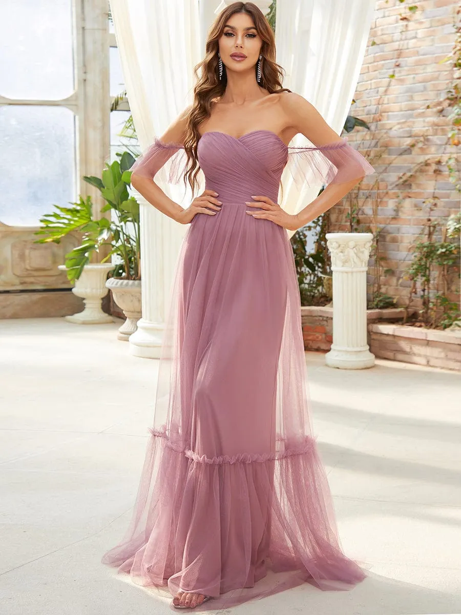 A-Line Gown with Layered Ruffles and Flutter Sleeves