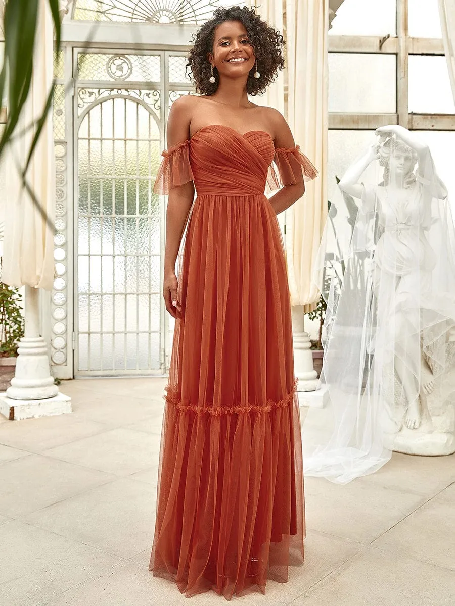 A-Line Gown with Layered Ruffles and Flutter Sleeves