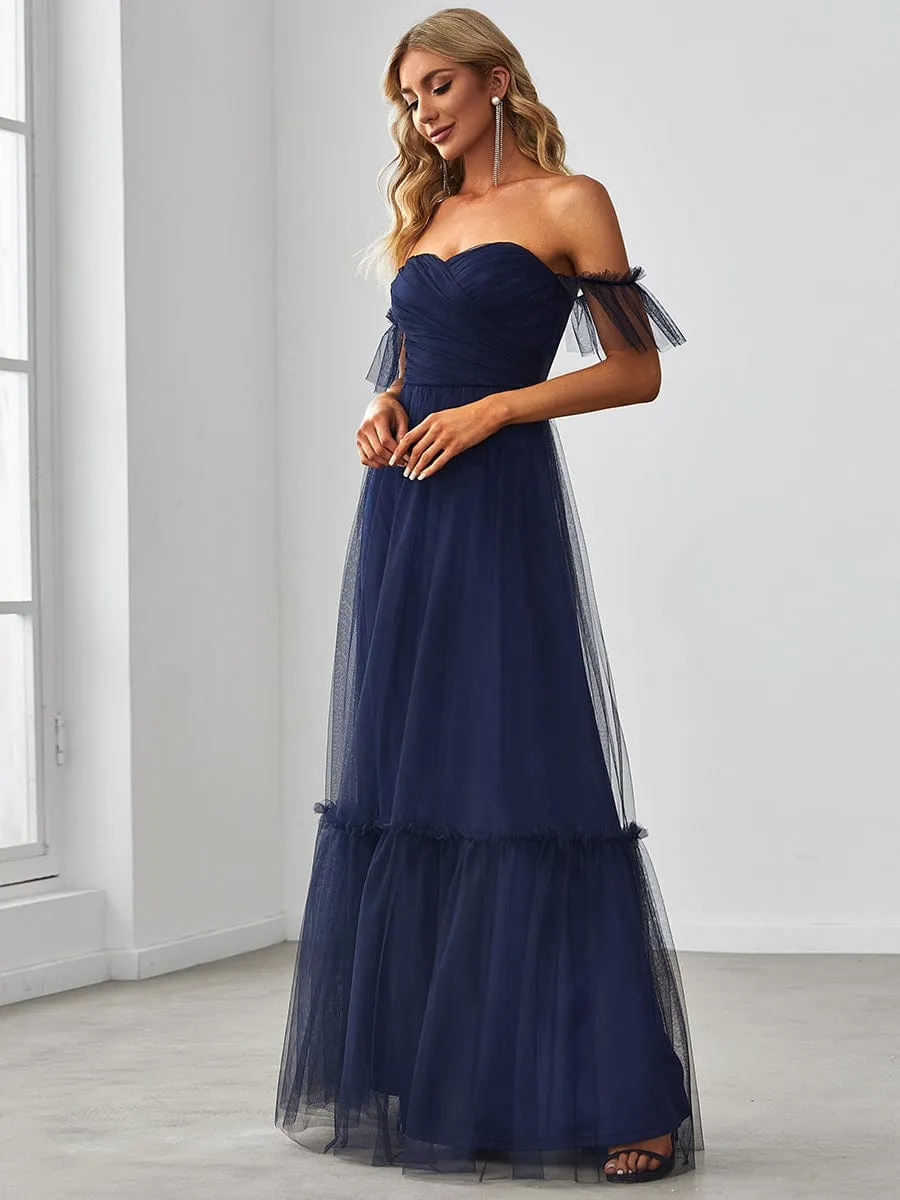 A-Line Gown with Layered Ruffles and Flutter Sleeves