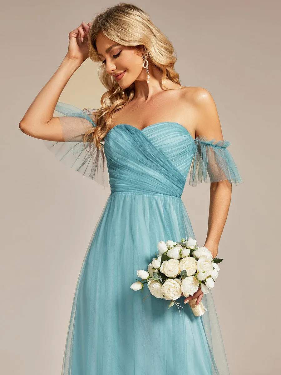 A-Line Gown with Layered Ruffles and Flutter Sleeves