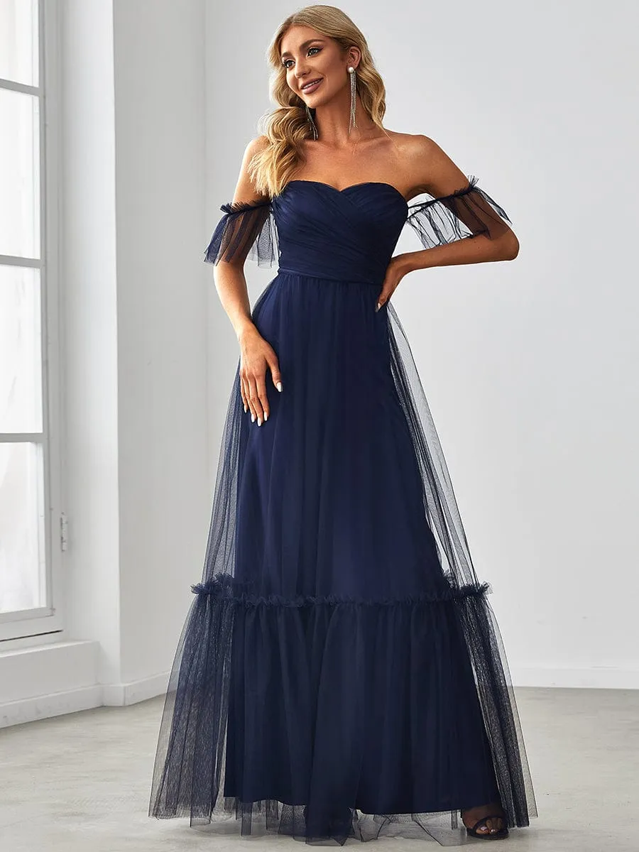 A-Line Gown with Layered Ruffles and Flutter Sleeves