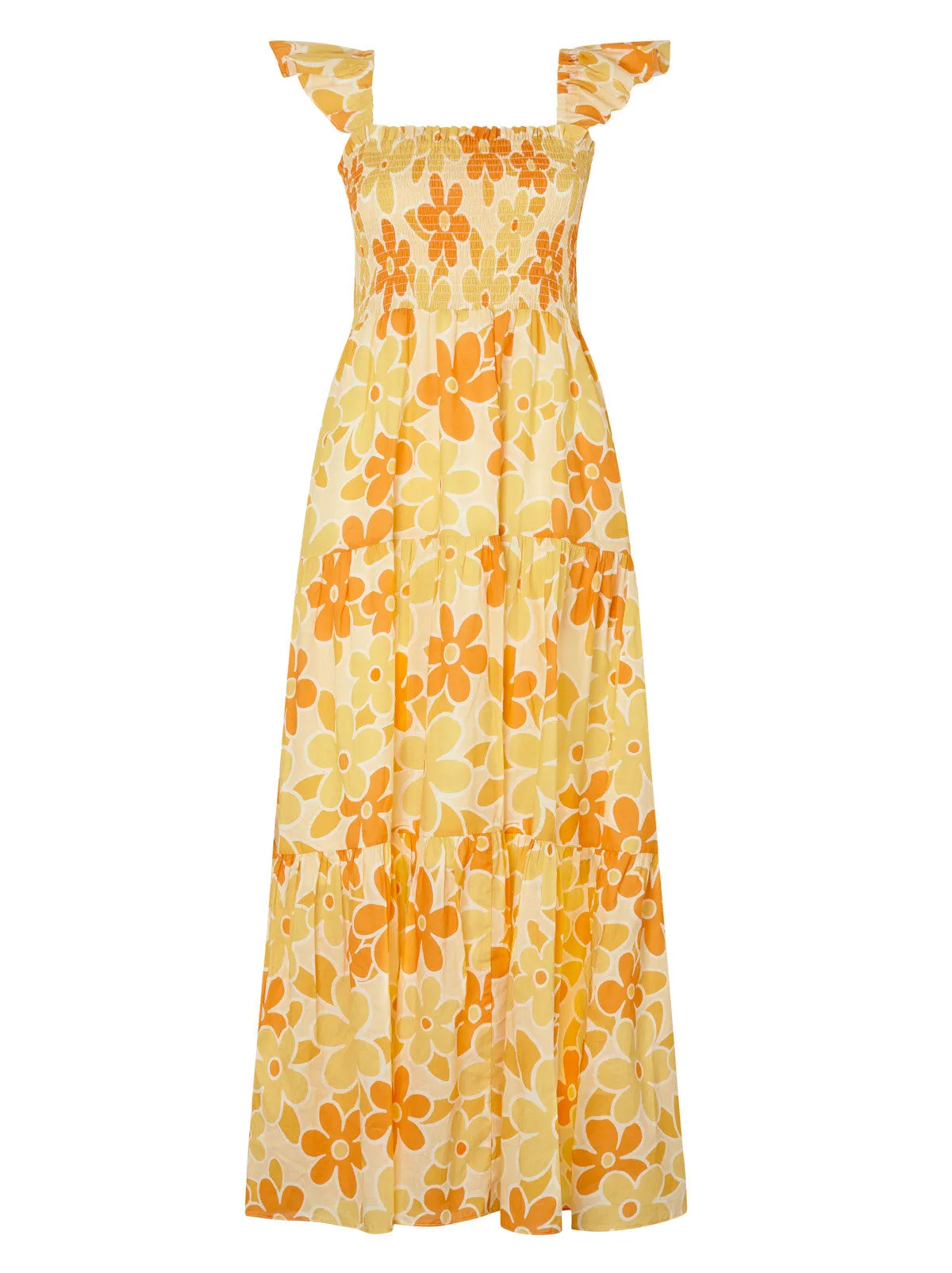 Aisha Yellow Floral Print Maxi Dress