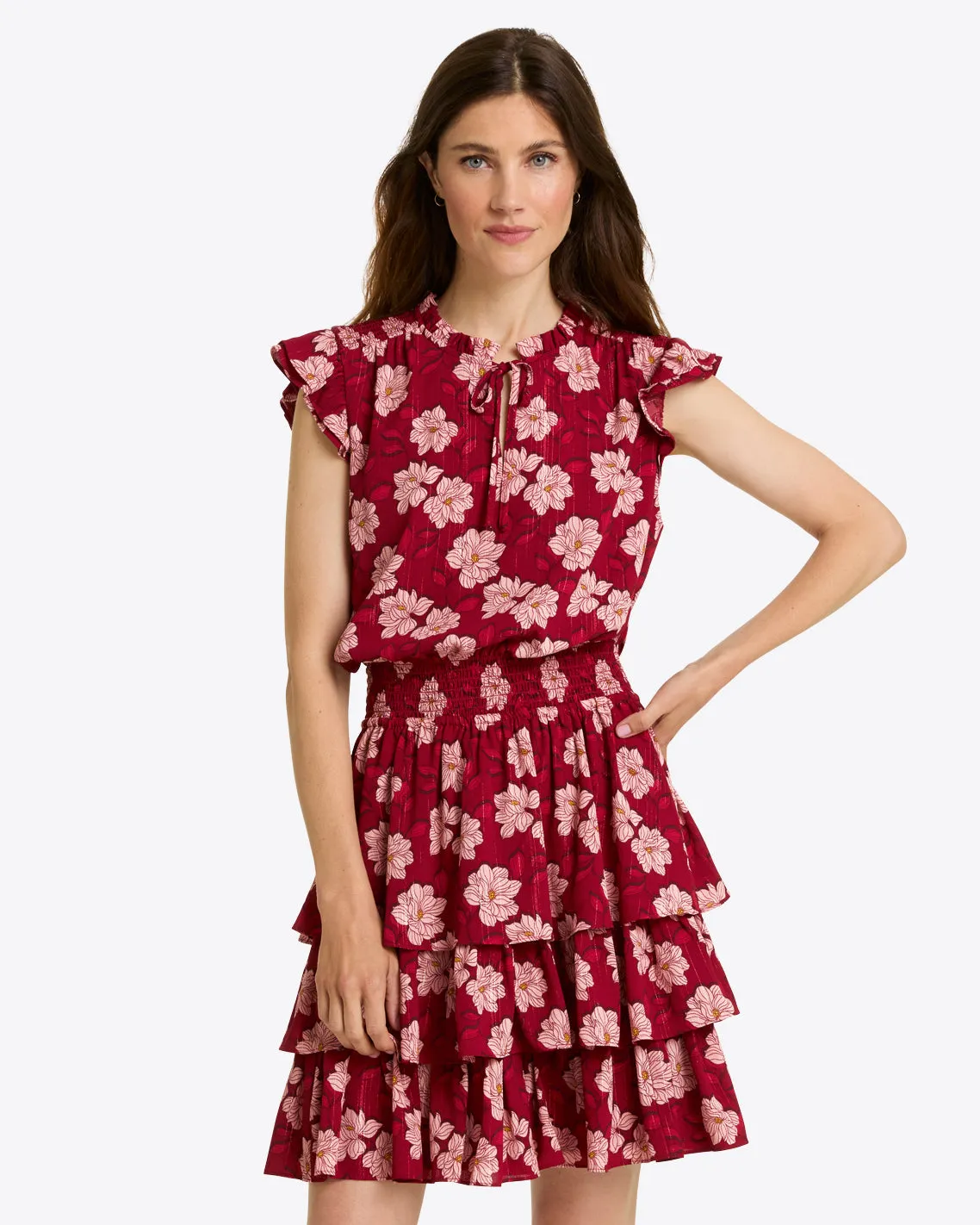 Alana Tiered Dress in Lurex Crepe