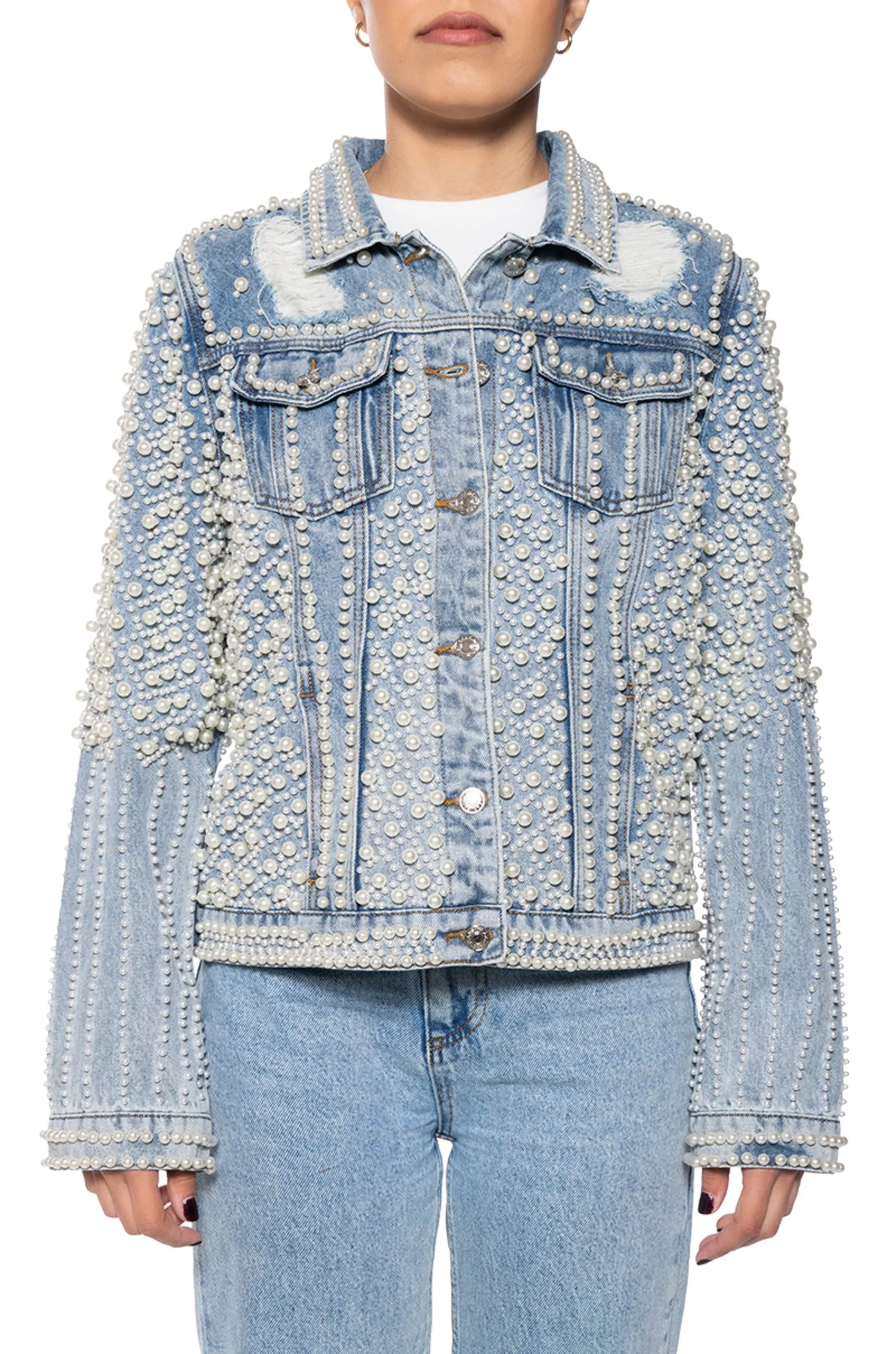 ALARA PEARL ENCRUSTED DENIM JACKET