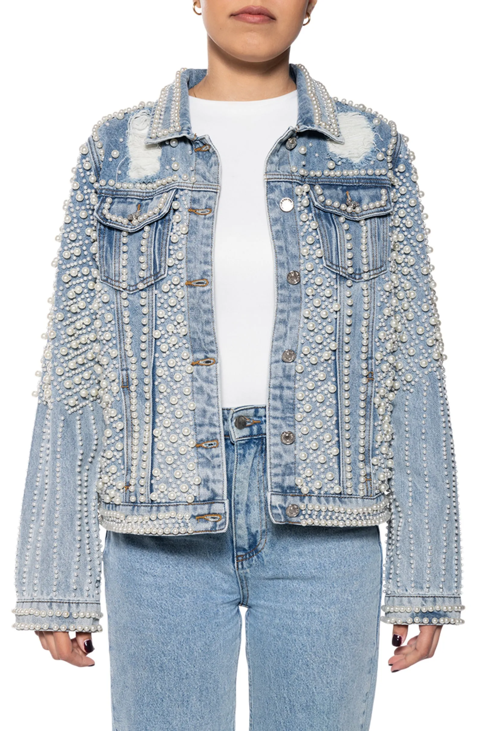 ALARA PEARL ENCRUSTED DENIM JACKET