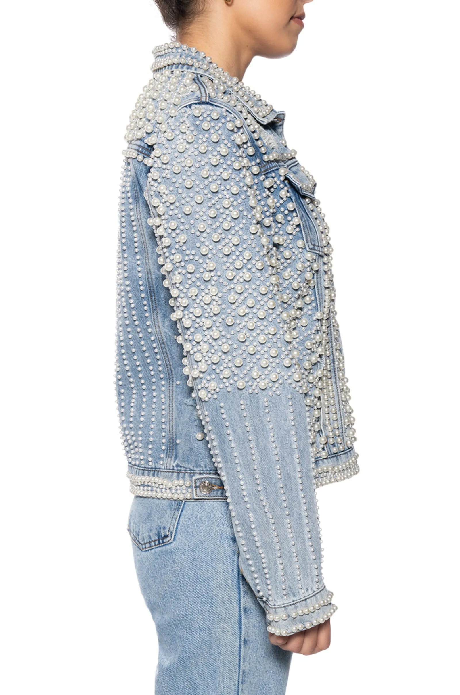 ALARA PEARL ENCRUSTED DENIM JACKET