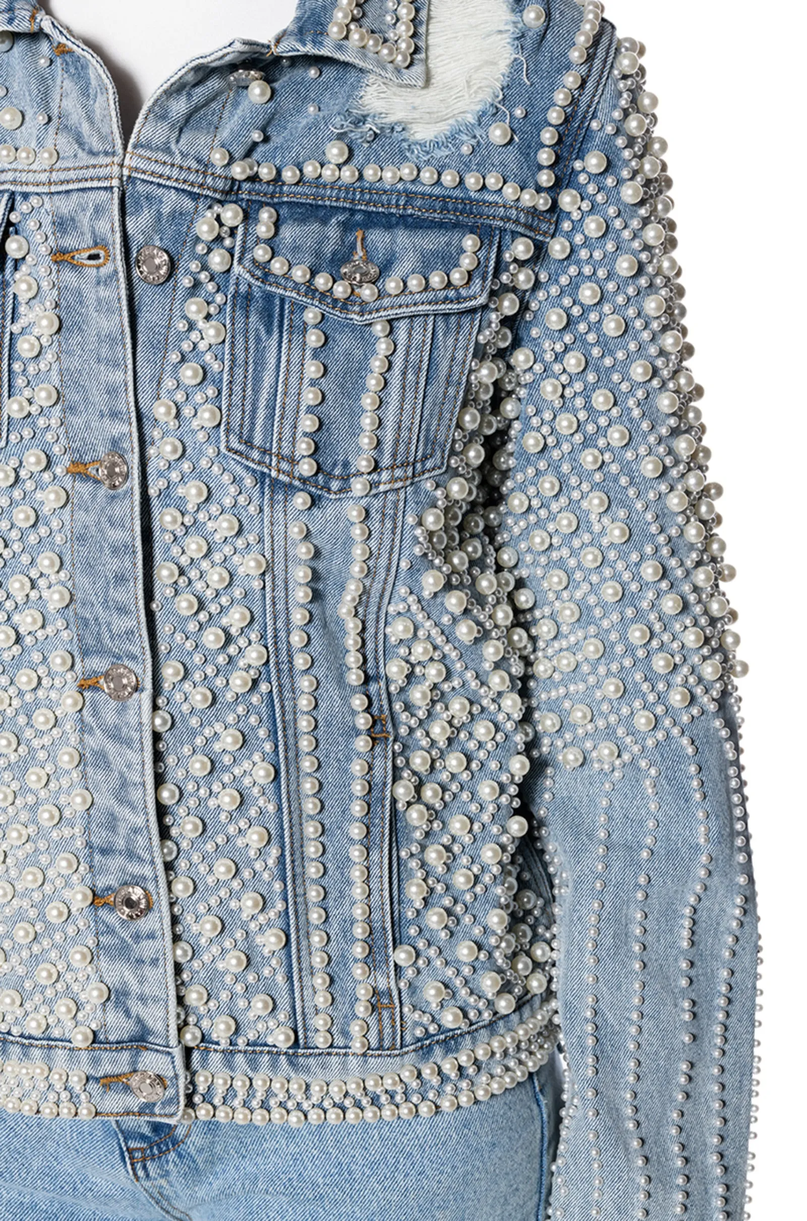 ALARA PEARL ENCRUSTED DENIM JACKET