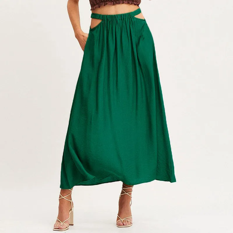 All-Match High Waist Hollow Solid Color Flowing Skirt Wholesale Women'S Bottom