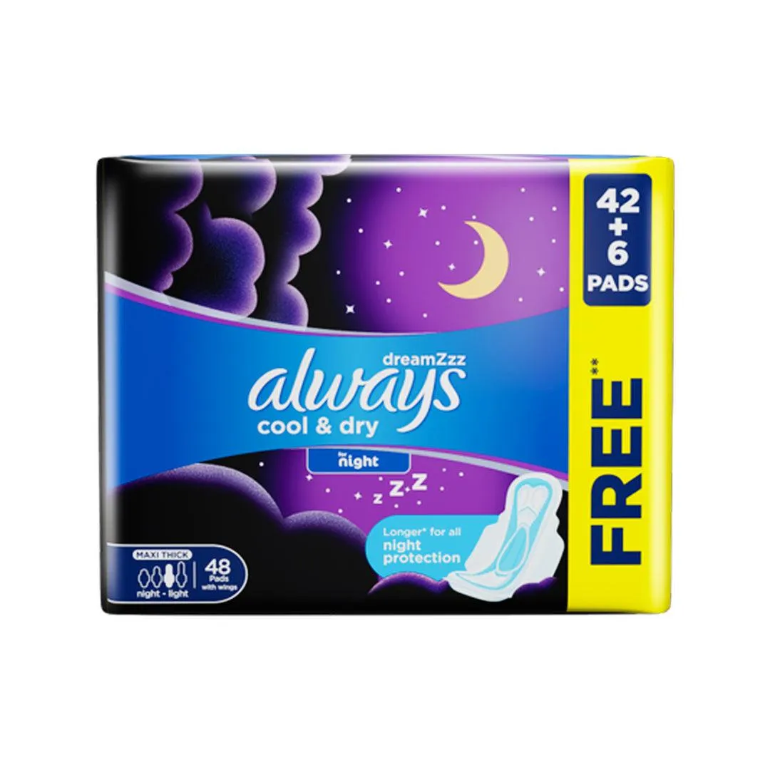 Always Clean & Dry Maxi Thick Night Sanitary Pads - 48Pcs