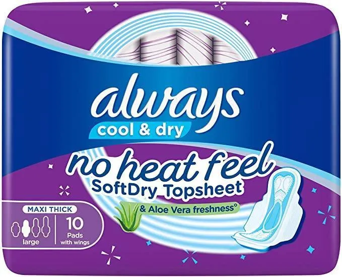 Always Cool & Dry, No Heat Feel, Maxi Thick, Large 10pads