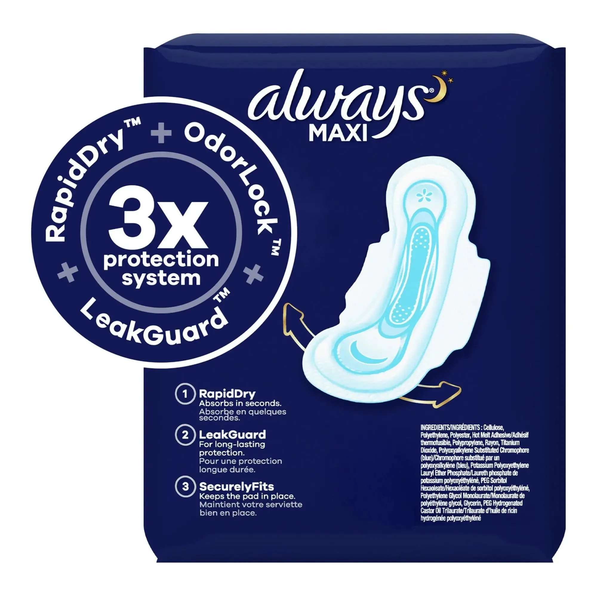 Always® Maxi Extra Heavy Overnight Pads with Wings, Size 5