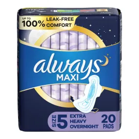 Always® Maxi Extra Heavy Overnight Pads with Wings, Size 5