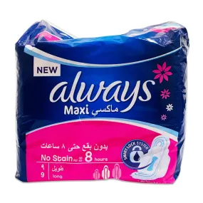 Always Maxi Pads Long With Wings, 9 Pieces