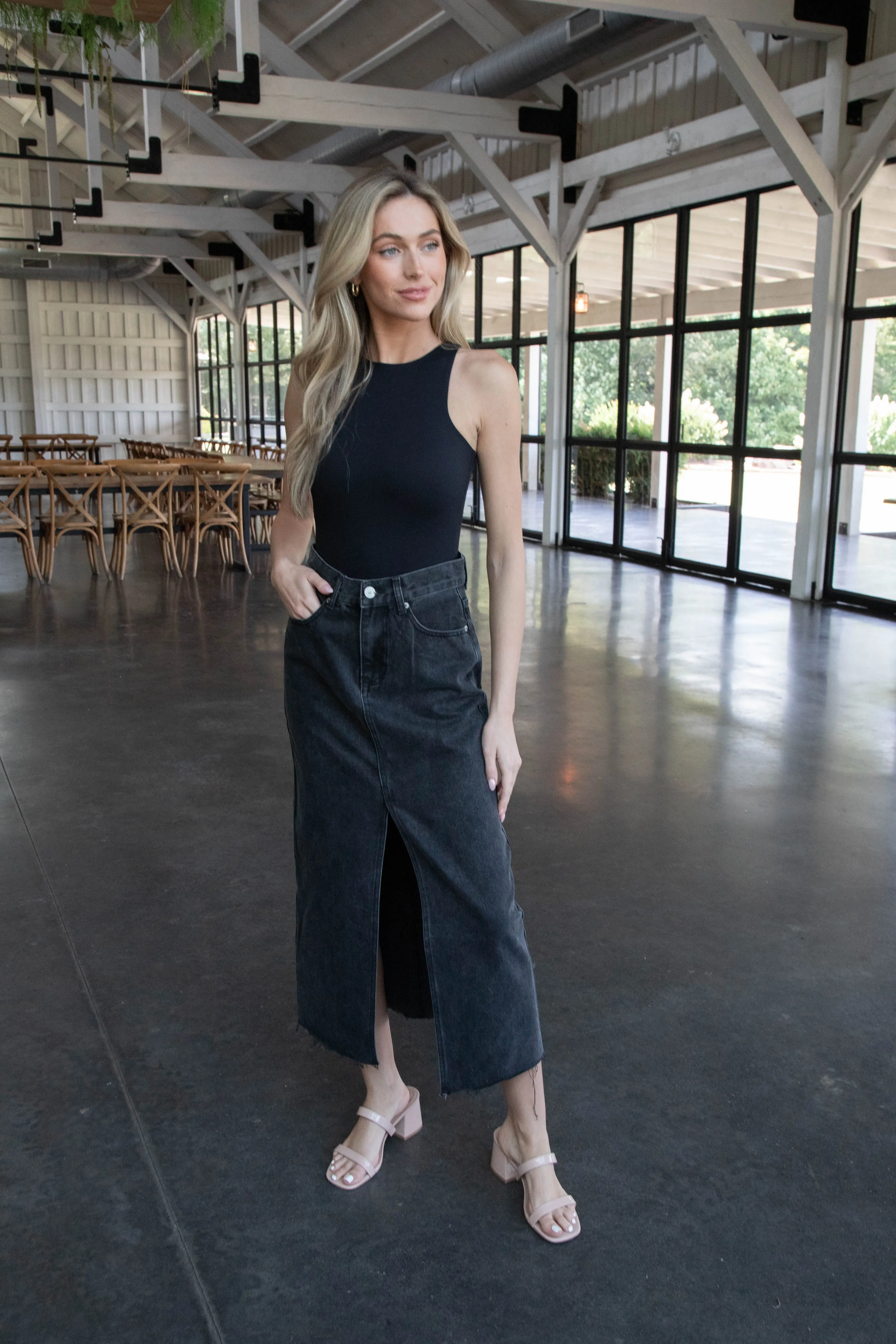 Avani Denim Skirt, Washed Black | Steve Madden