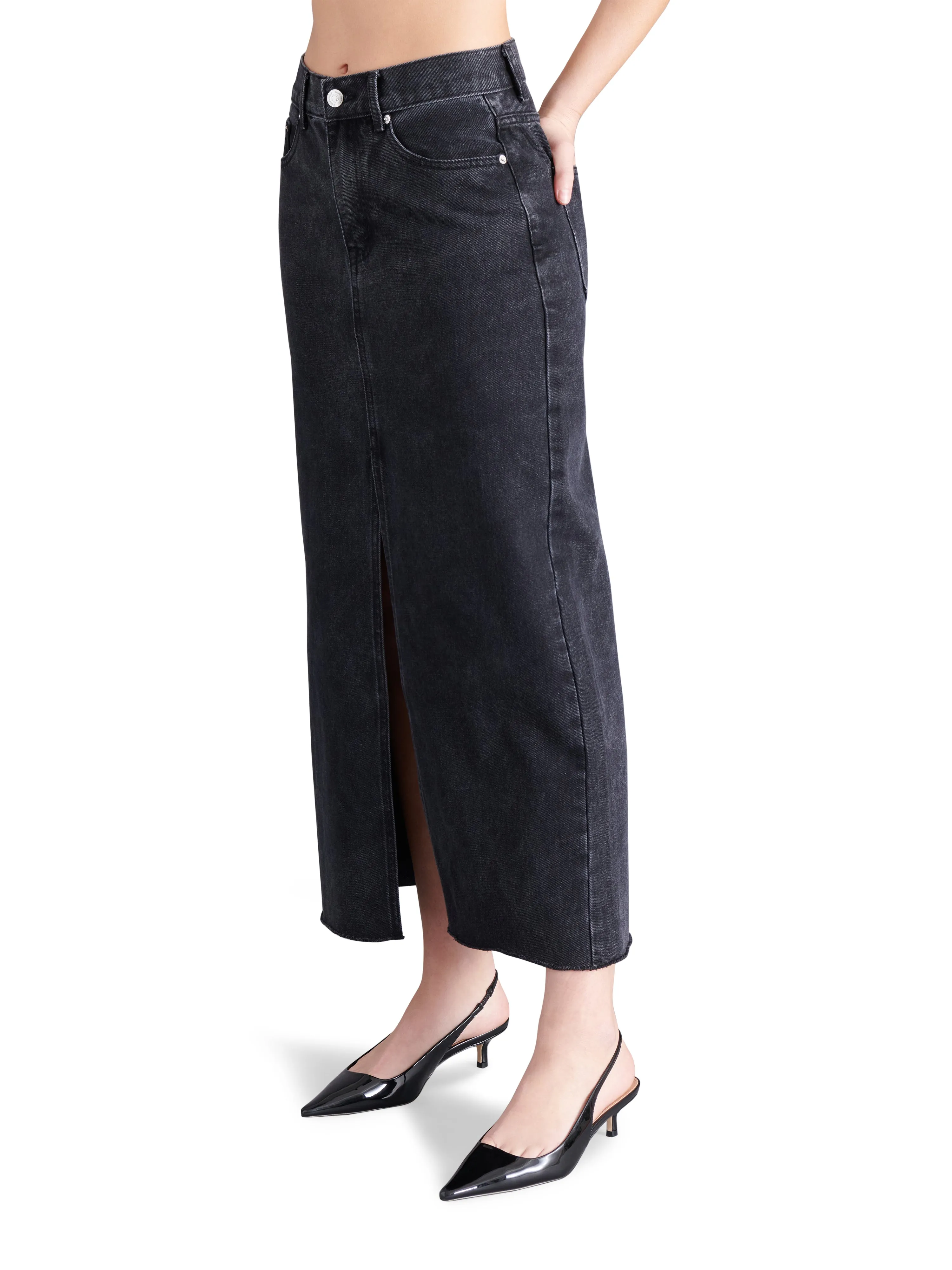 Avani Denim Skirt, Washed Black | Steve Madden