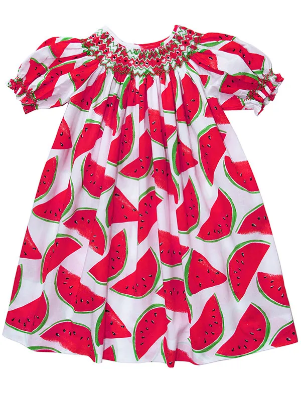 Baby Girls Red Watermelon Smocked Bishop Dress