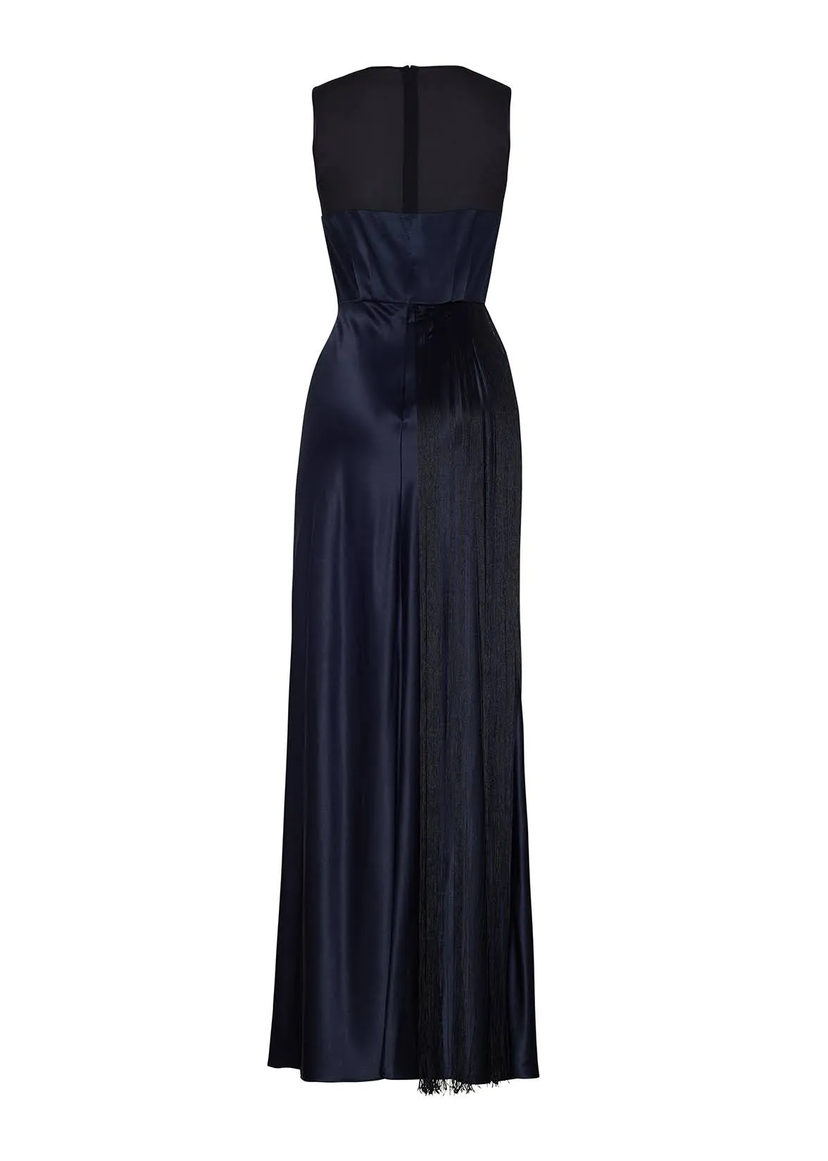 bias gown with fringe