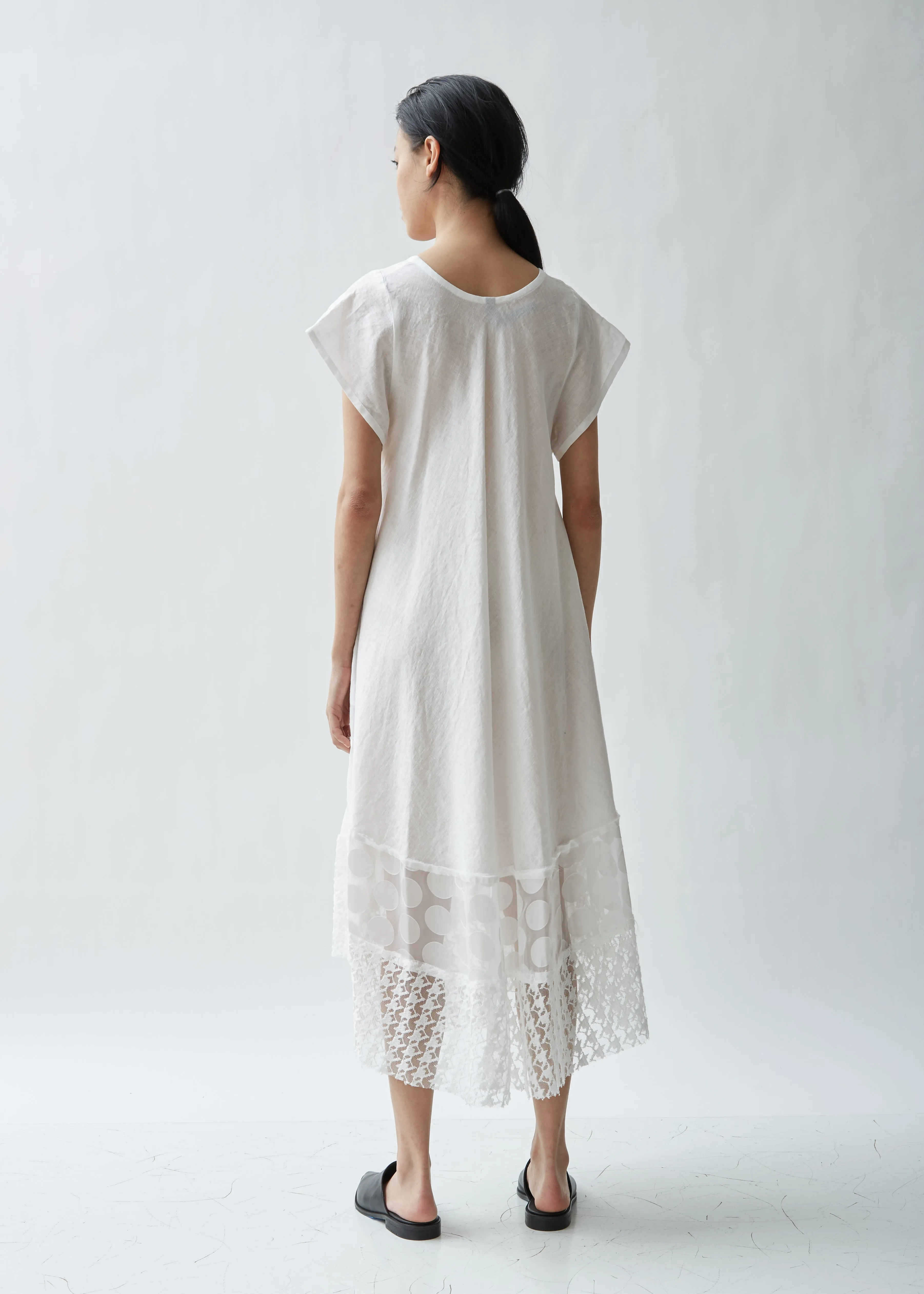 Bias Lace-Trimmed Linen Dress