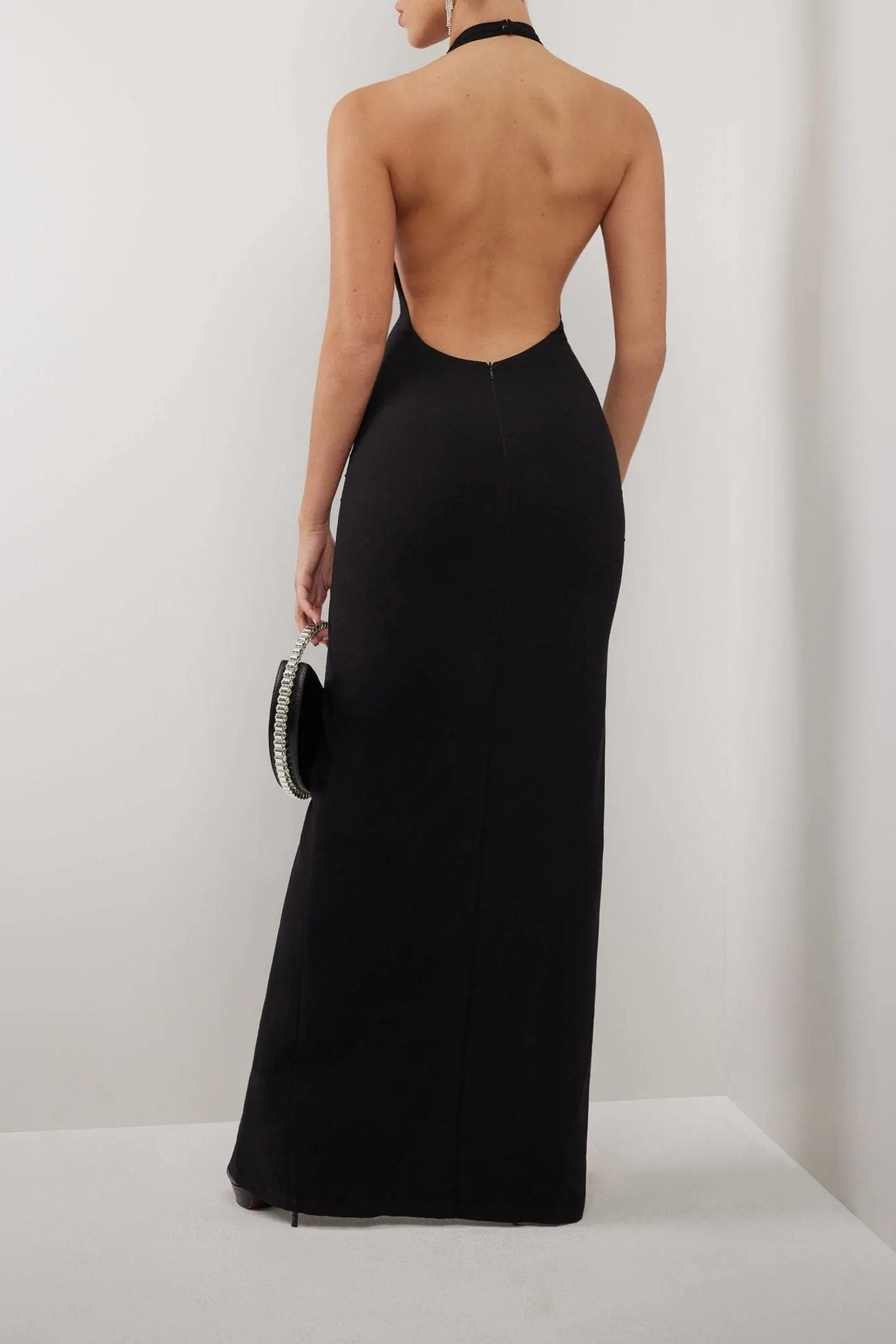 Black Halter Plunge Trendy Neckline Slit Maxi Dress