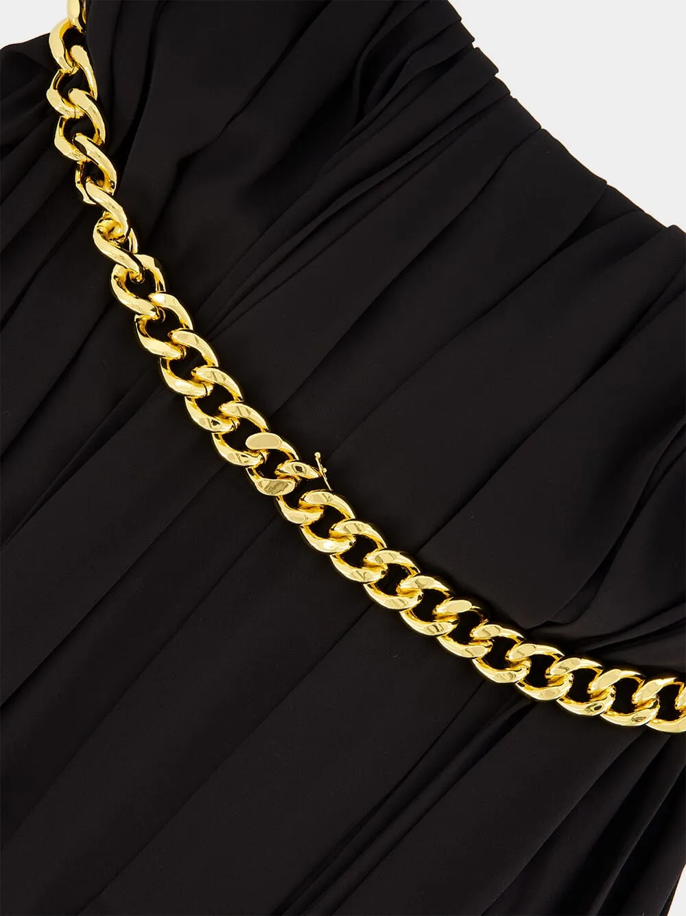 Black Pleated Skirt with Chain Detail