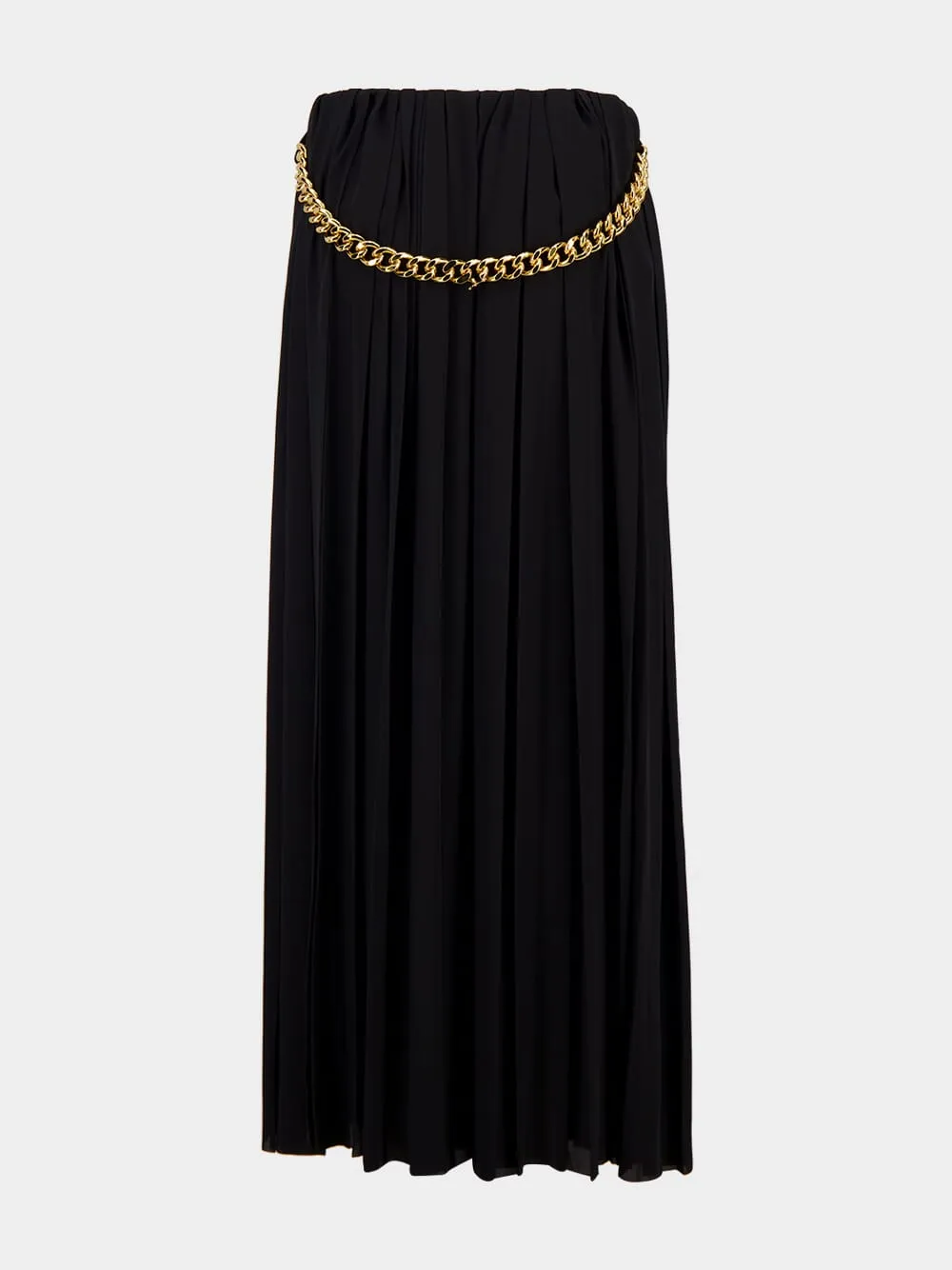 Black Pleated Skirt with Chain Detail