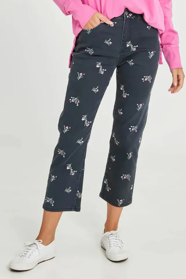 Bloom Floral Jean in Navy