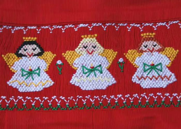 Boys Smocked Longall Outfit with Red Christmas Angels