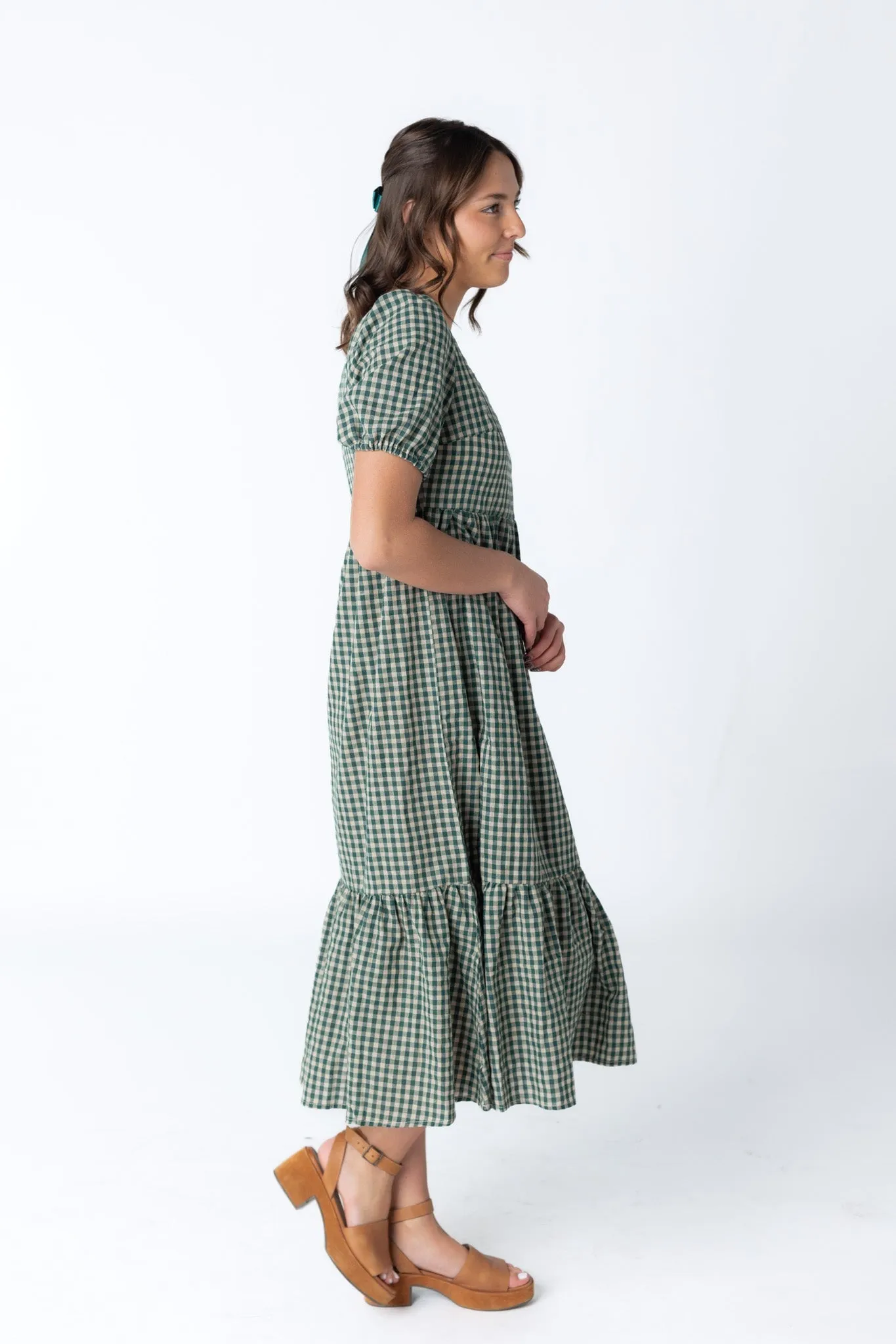 Brass & Roe Gingham Square Neck Dress - Fall