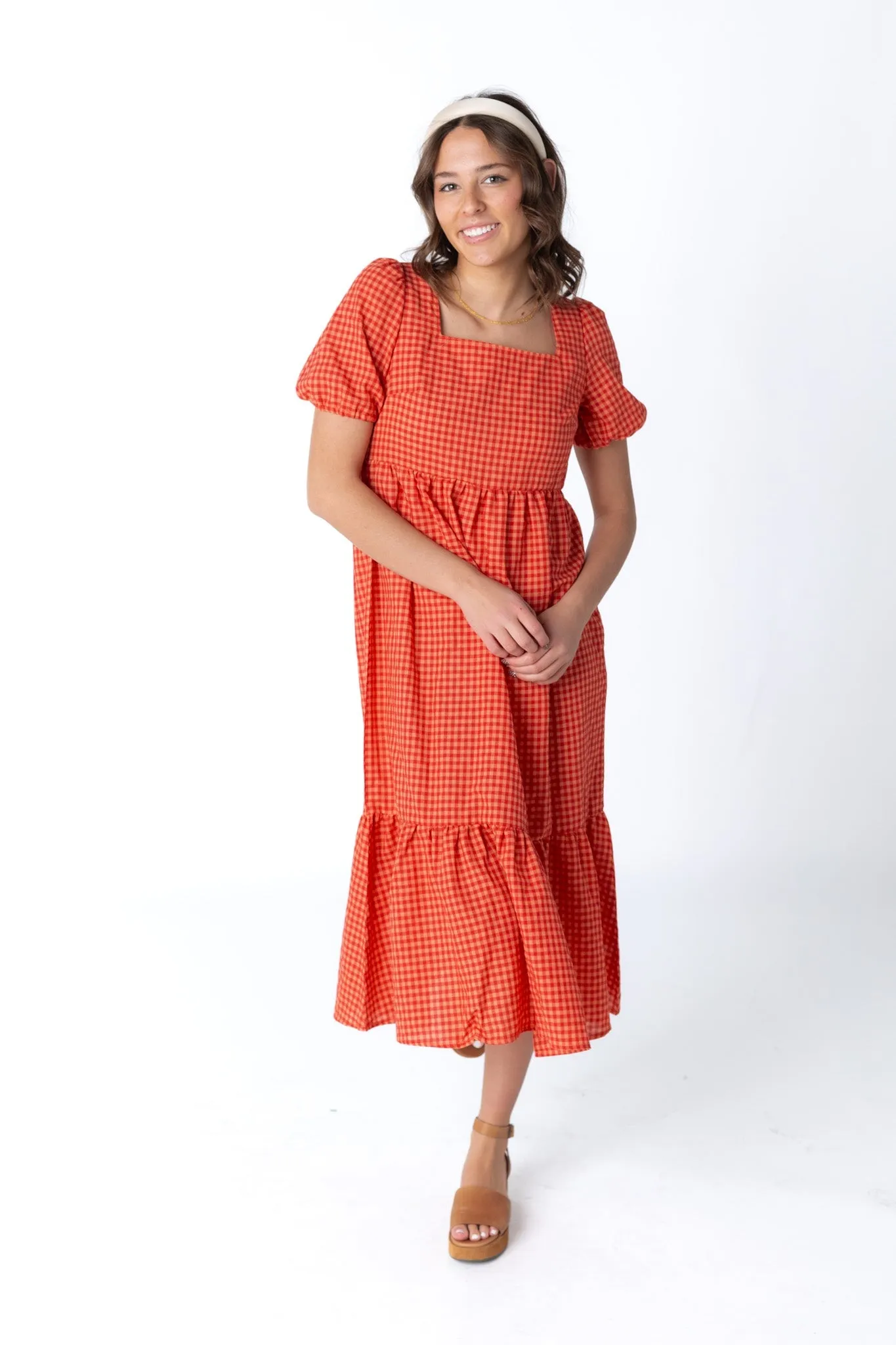 Brass & Roe Gingham Square Neck Dress - Fall