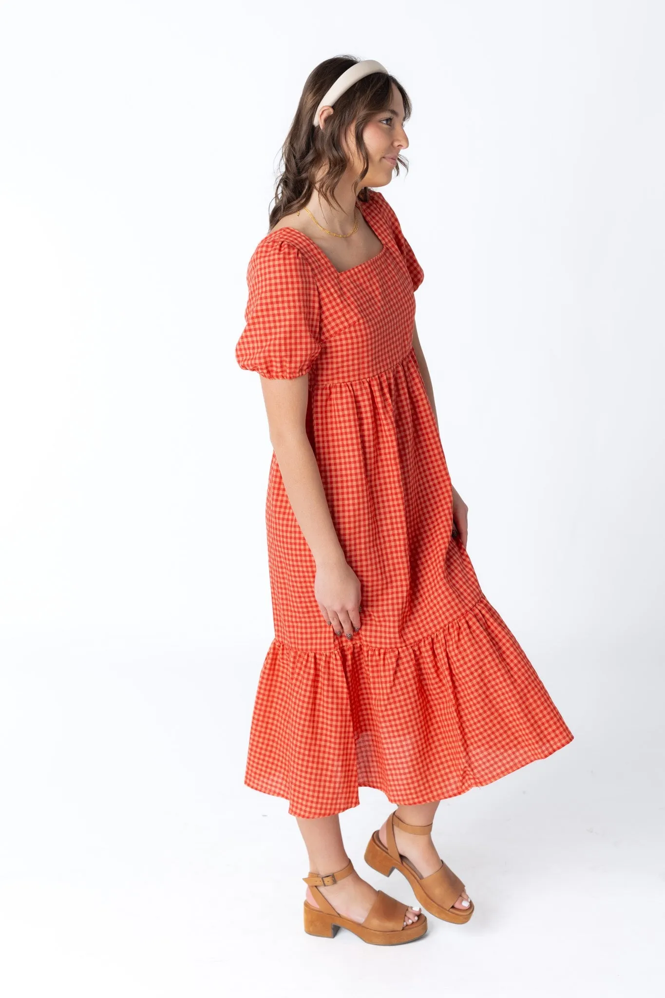 Brass & Roe Gingham Square Neck Dress - Fall