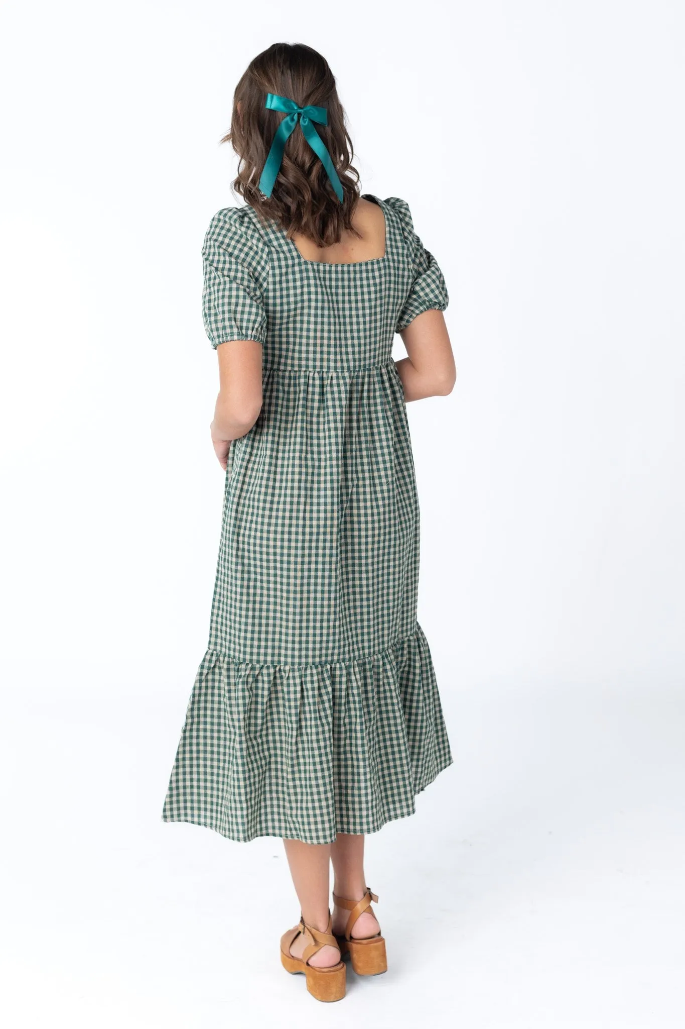 Brass & Roe Gingham Square Neck Dress - Fall