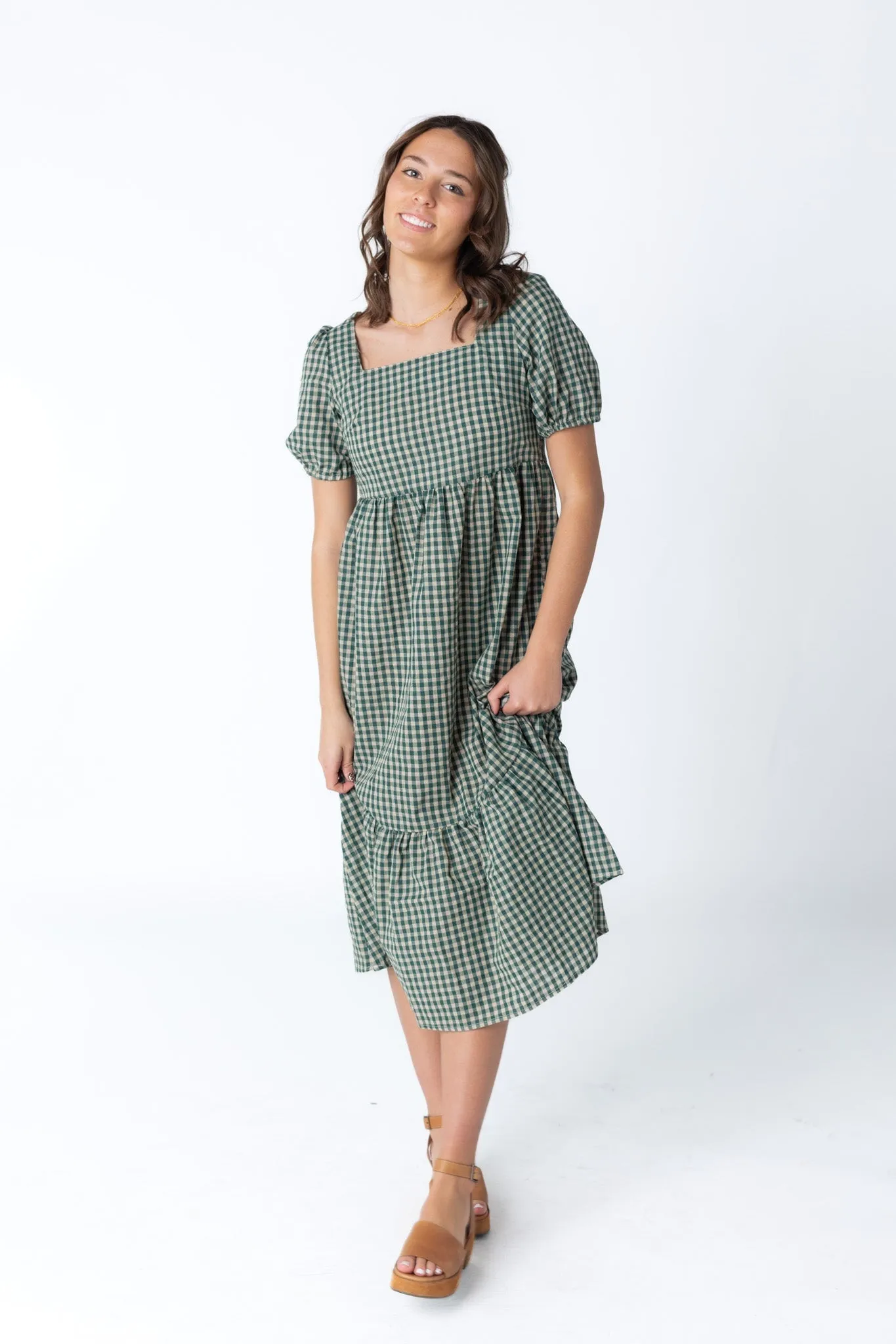 Brass & Roe Gingham Square Neck Dress - Fall