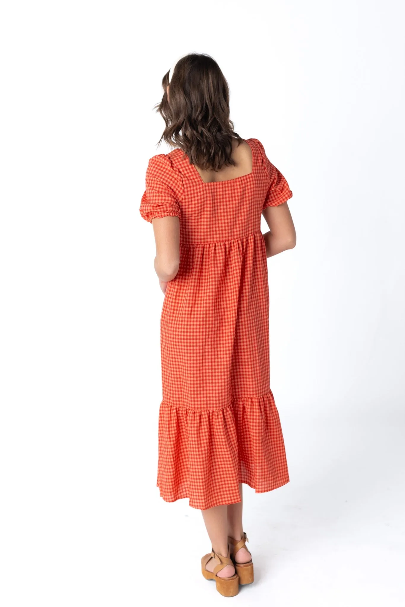 Brass & Roe Gingham Square Neck Dress - Fall