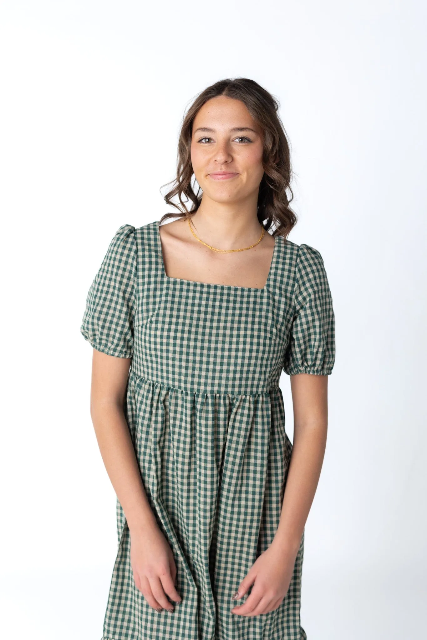 Brass & Roe Gingham Square Neck Dress - Fall